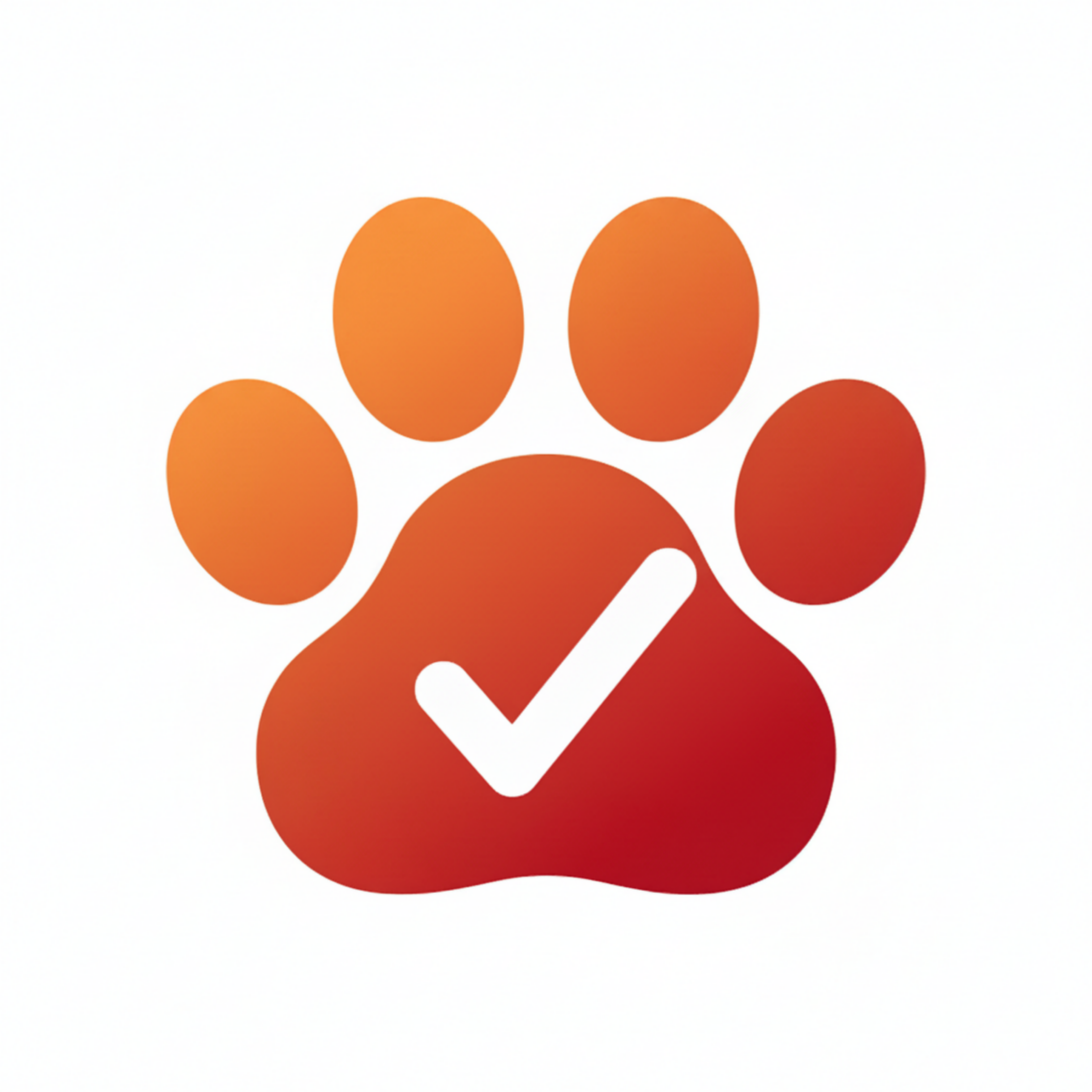 Orange and red paw print with checkmark on white background