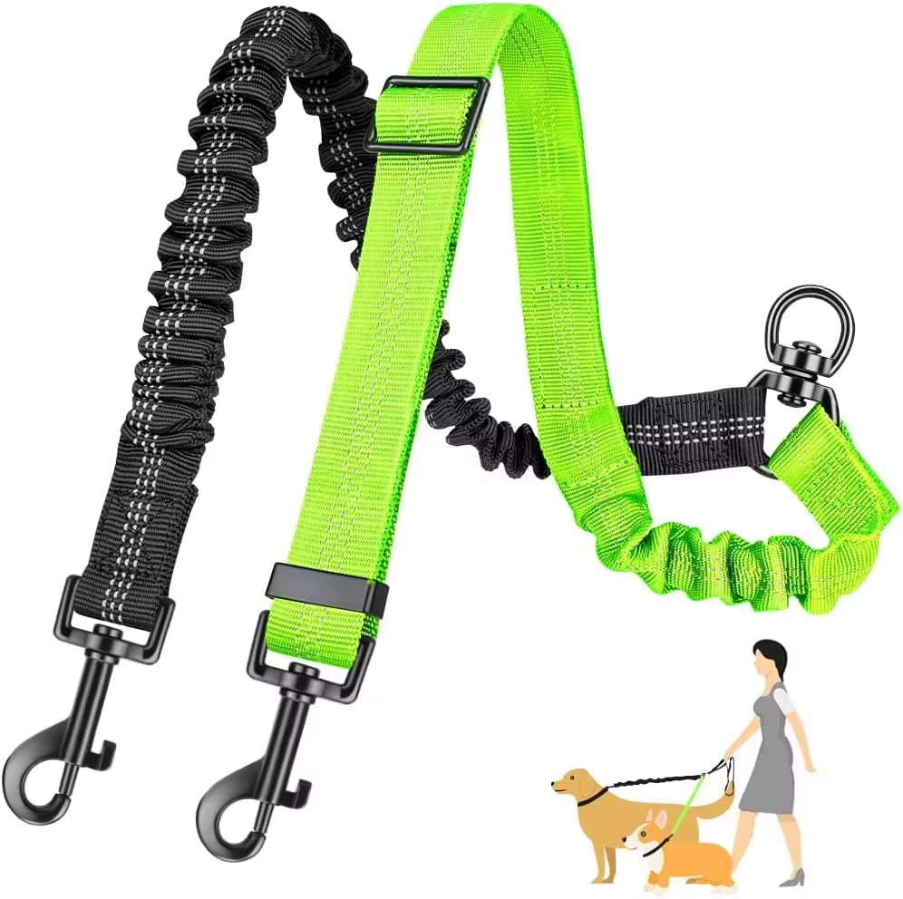 1.6Ft Long Dual Dog Leash Attachment - Double Leashes for Training Small to Large Dogs - Adjustable Strap Shock Absorbing Bungee
