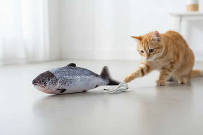Flopping Salmon Cat Toy in Action