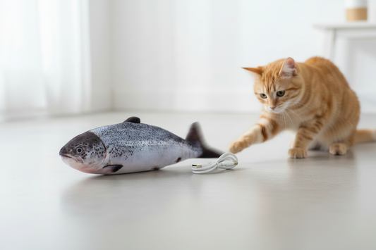 Flopping Salmon Cat Toy in Action